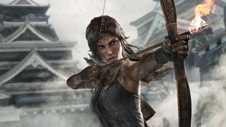 Lara Croft virittää jousipyssyn Tomb Raider -pelissä