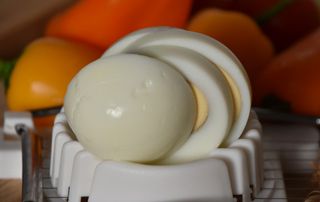 A sliced boiled egg