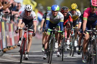 Bauke Mollema (Trek-Segafredo) and Simon Gerrans (Orica-GreenEdge) cross the line