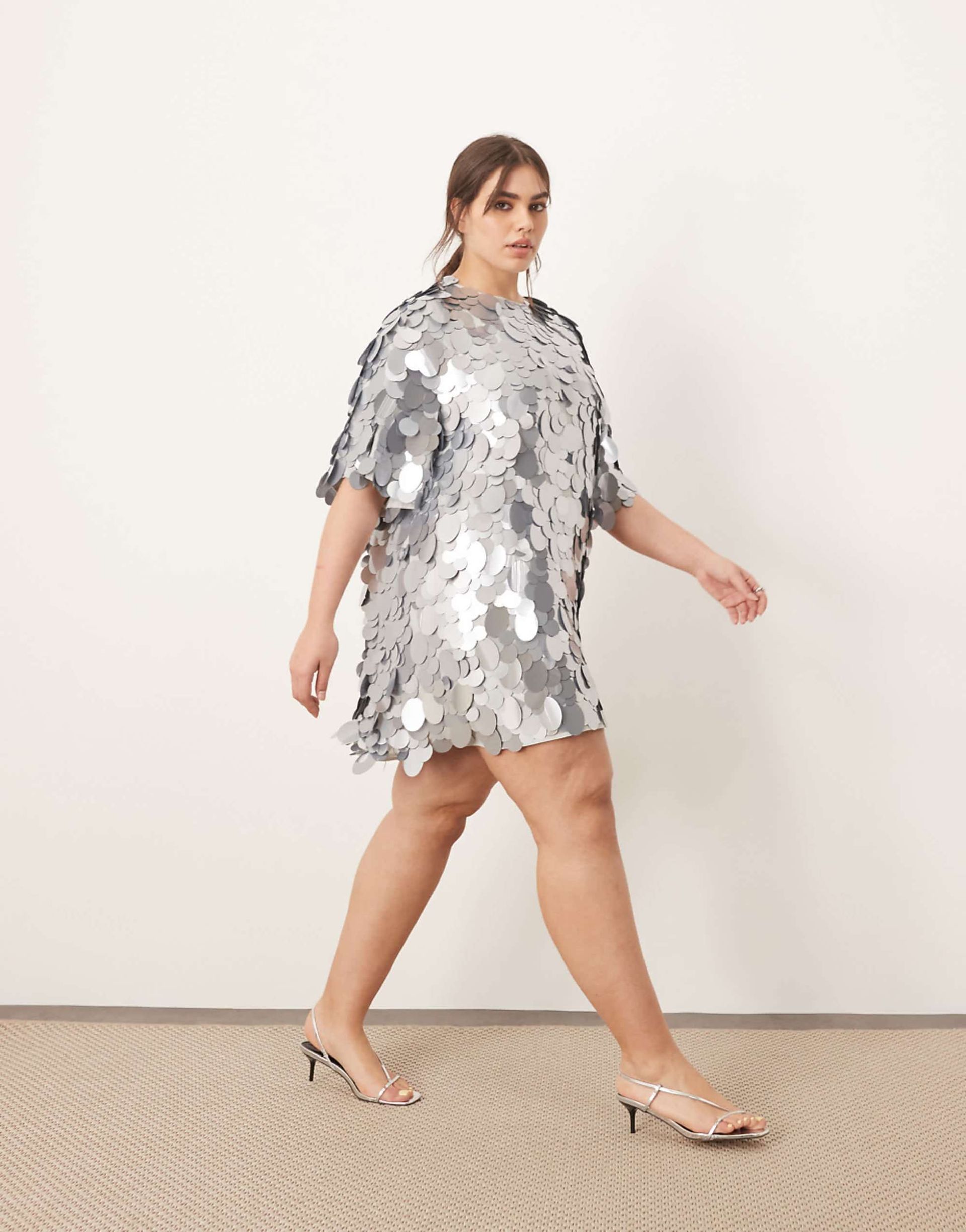 Arrange Curve Embellished Disc Sequin T-Shirt Mini Dress in Light Blue