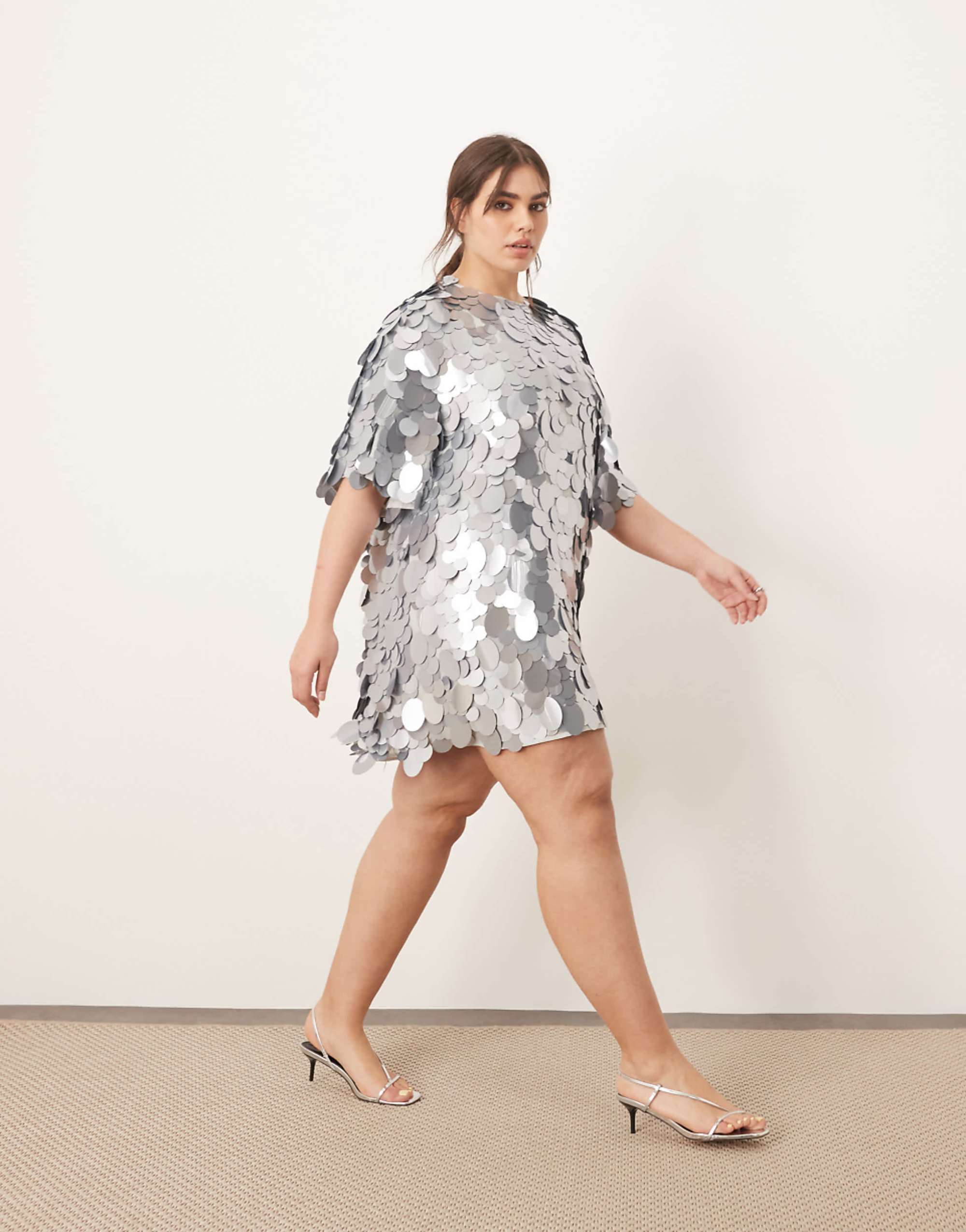 Arrange Curve Embellished Disc Sequin T-Shirt Mini Dress in Light Blue