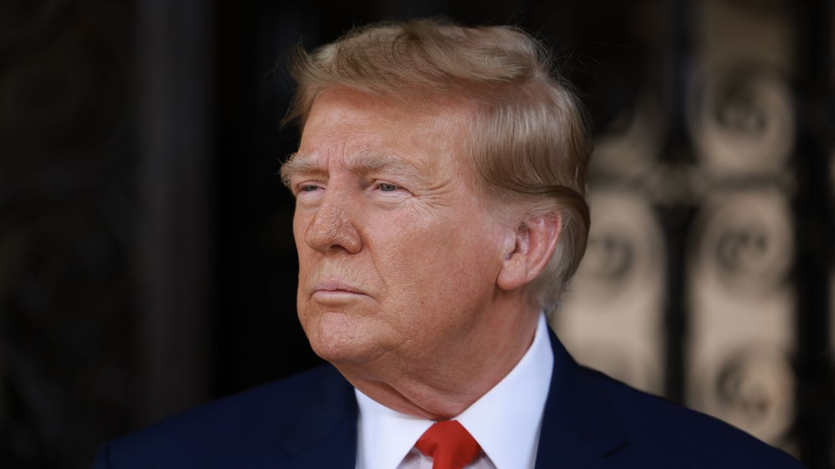 Former U.S. President Donald Trump speaks during a press conference ahead of Super Tuesday 2024.