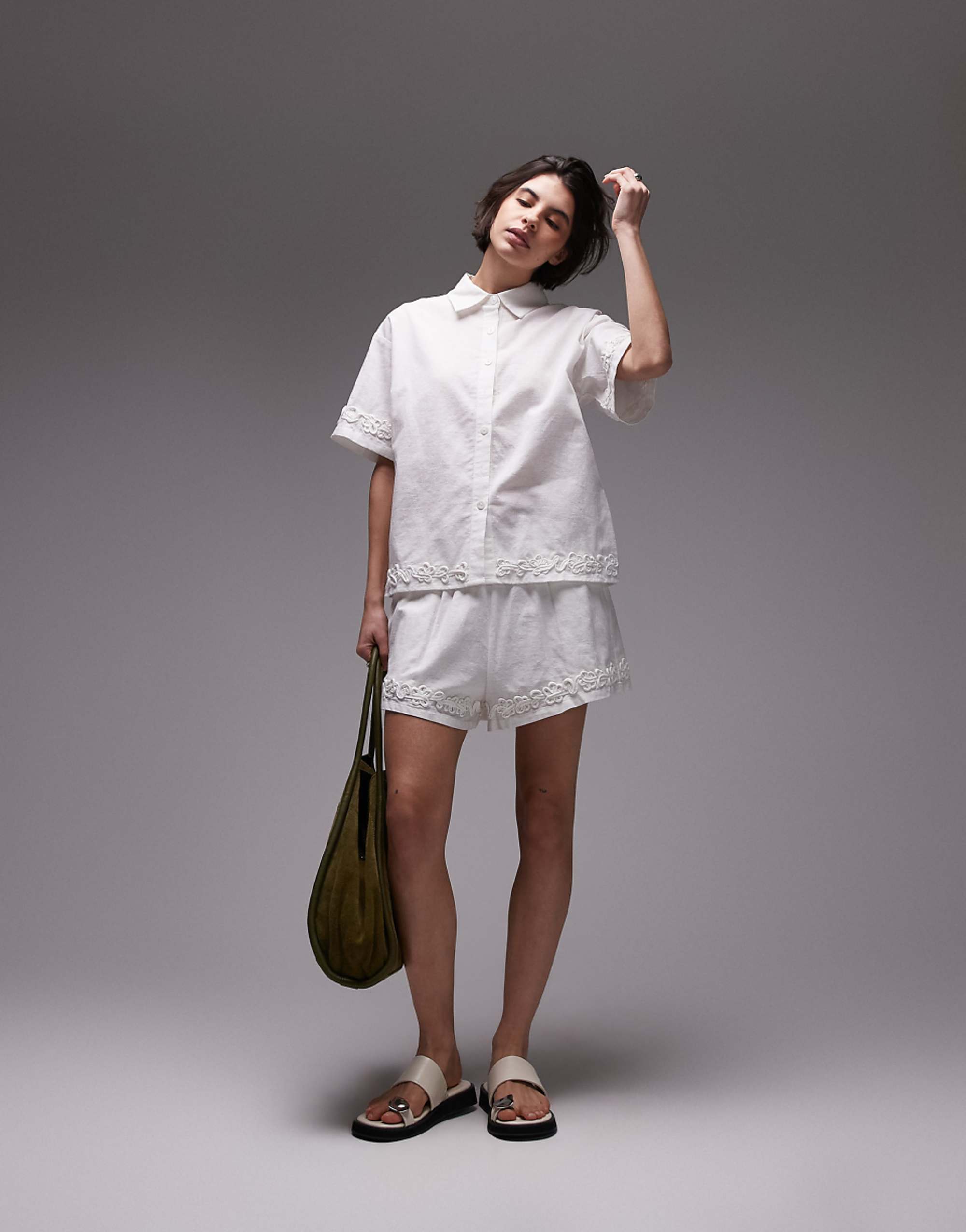 Sndys Linen Blend Flower Applique Detail Shorts Co-Ord in White