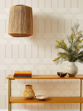 wall paper behind a console table