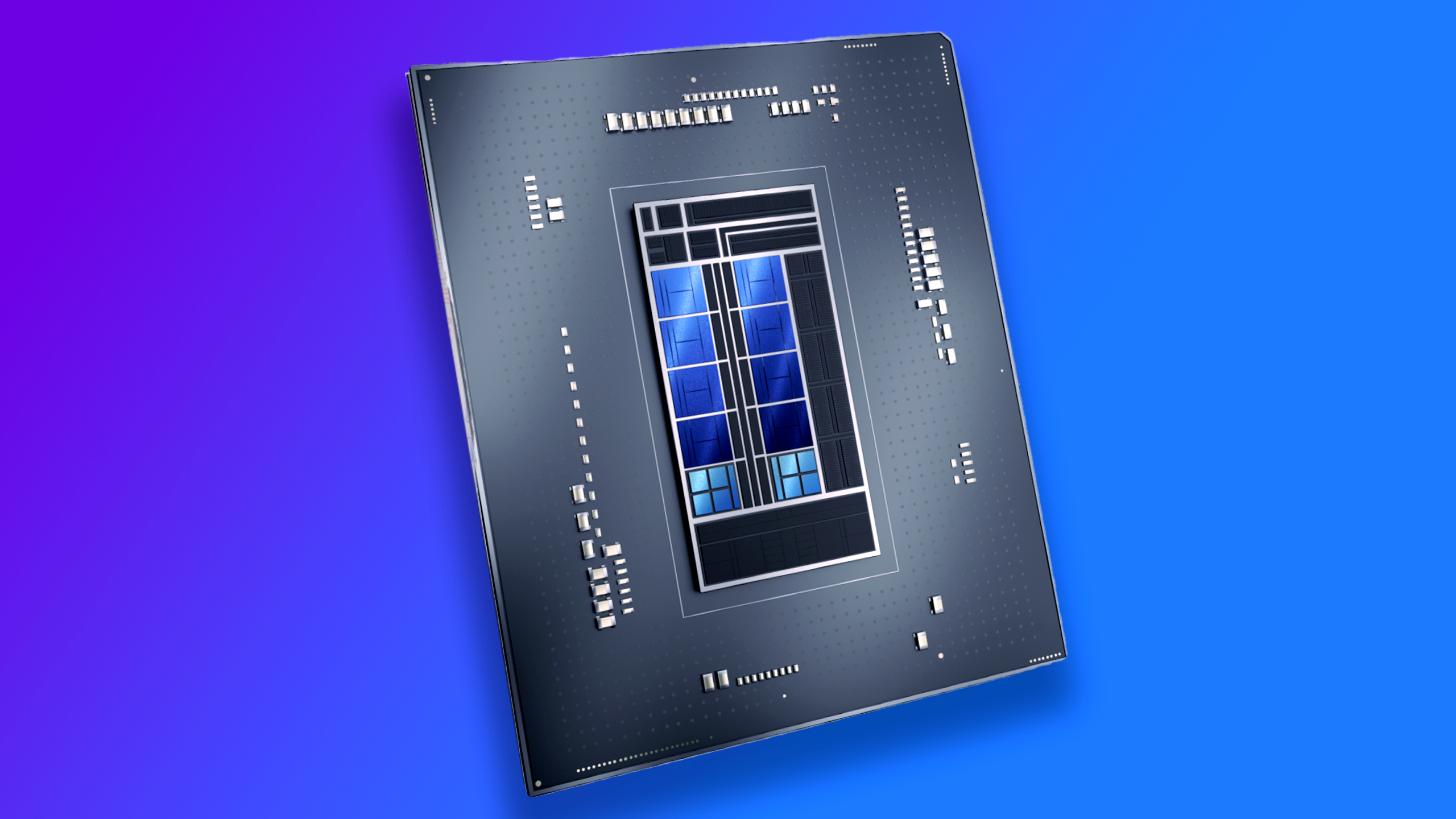 Intel Alder Lake chip render over gradient background