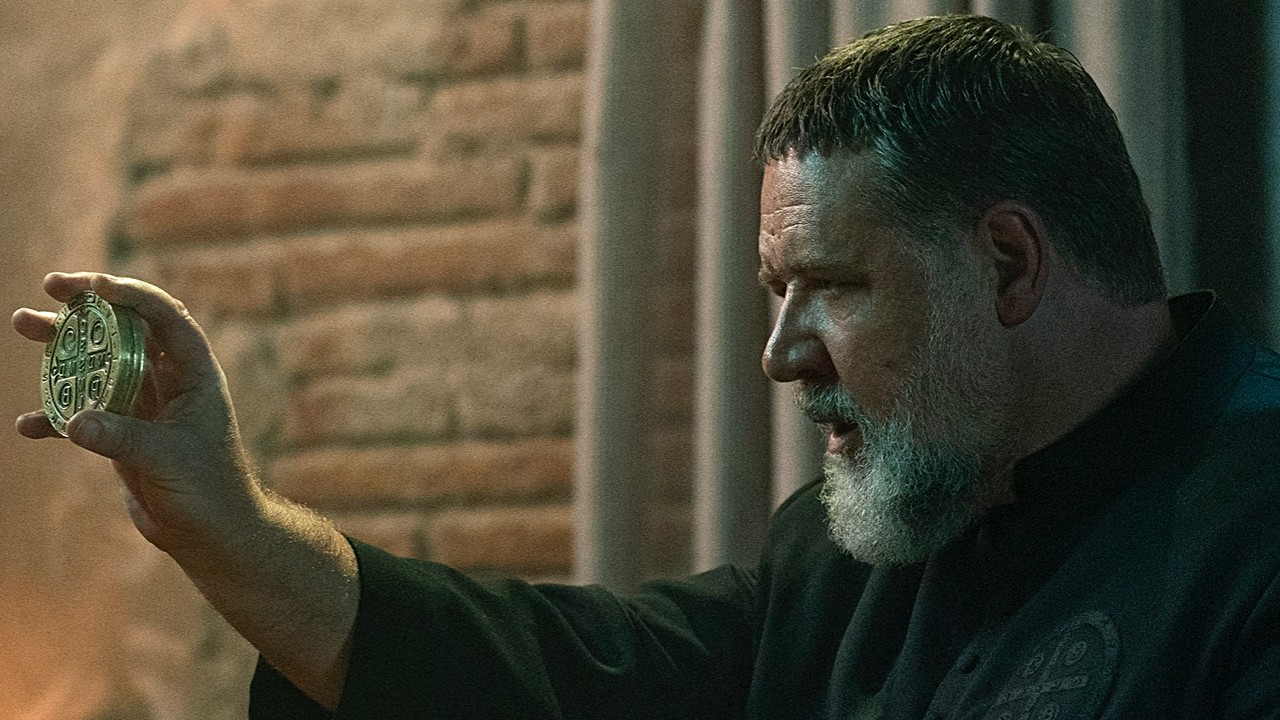 Russell Crowe kicking butt in The Pope's Exorcist