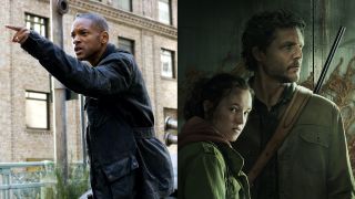 Will Smith in I Am Legend, and Pedro Pascal and Bella Ramsey in The Last of Us
