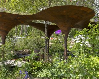 Rainwater harvesting pavilion in the WaterAid garden at Chelsea Flower Show 2024