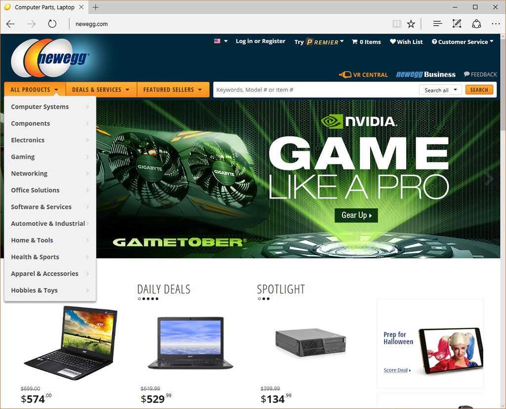 Newegg front page