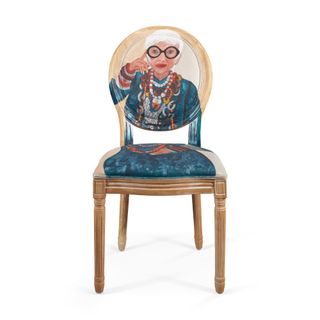 A Louis Xvi Sytle Carved Beech Chaise Painted With a Portrait of Iris Apfel