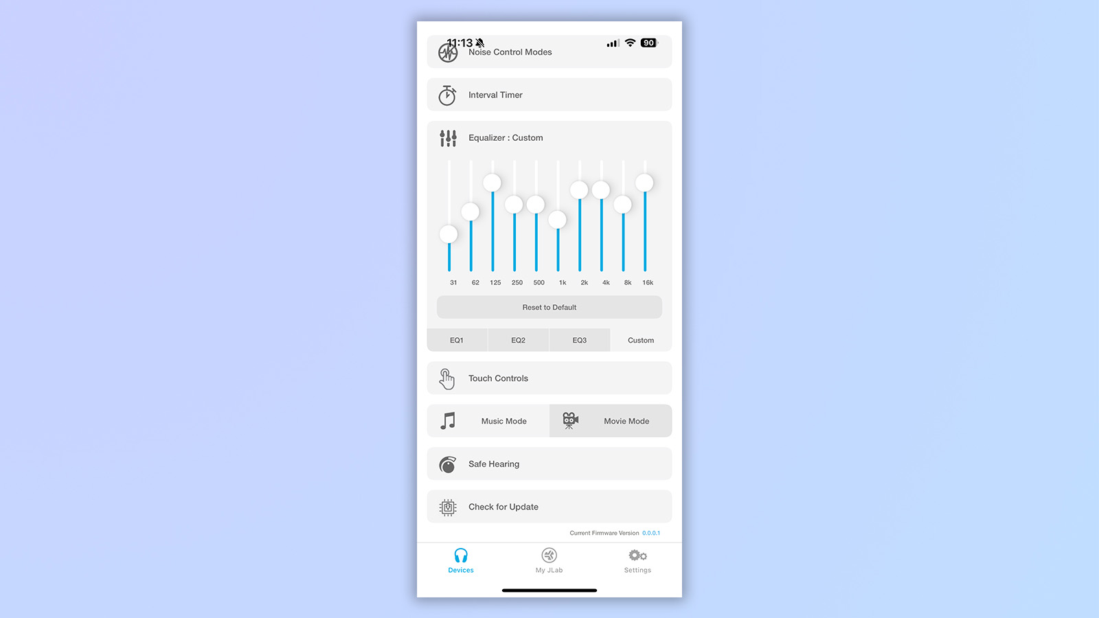 screenshots from the JLab app showing compatibility with the JLab go pods anc