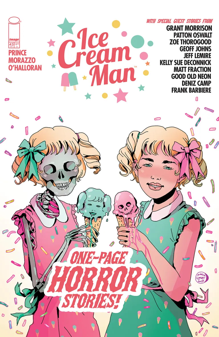 Alternative cover for Ice Cream Man #43, with two little girls eating ice cream. One of them is a skeleton.