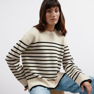 Cream Stripe Crew Jumper