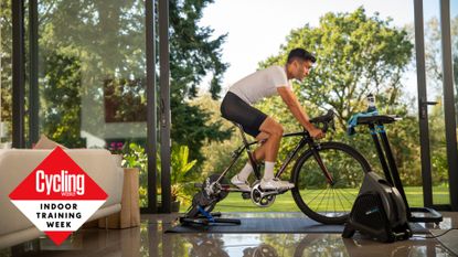 Male cyclist riding one of the best indoor smart trainers