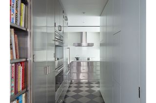 A stainless steel kitchen
