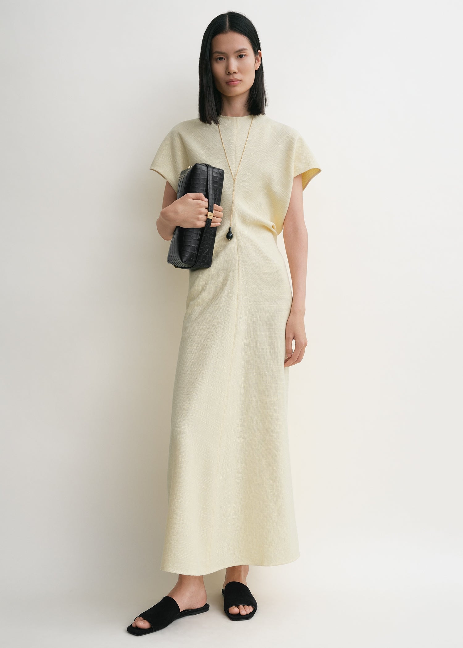 Slouch Waist Basketweave Dress Straw