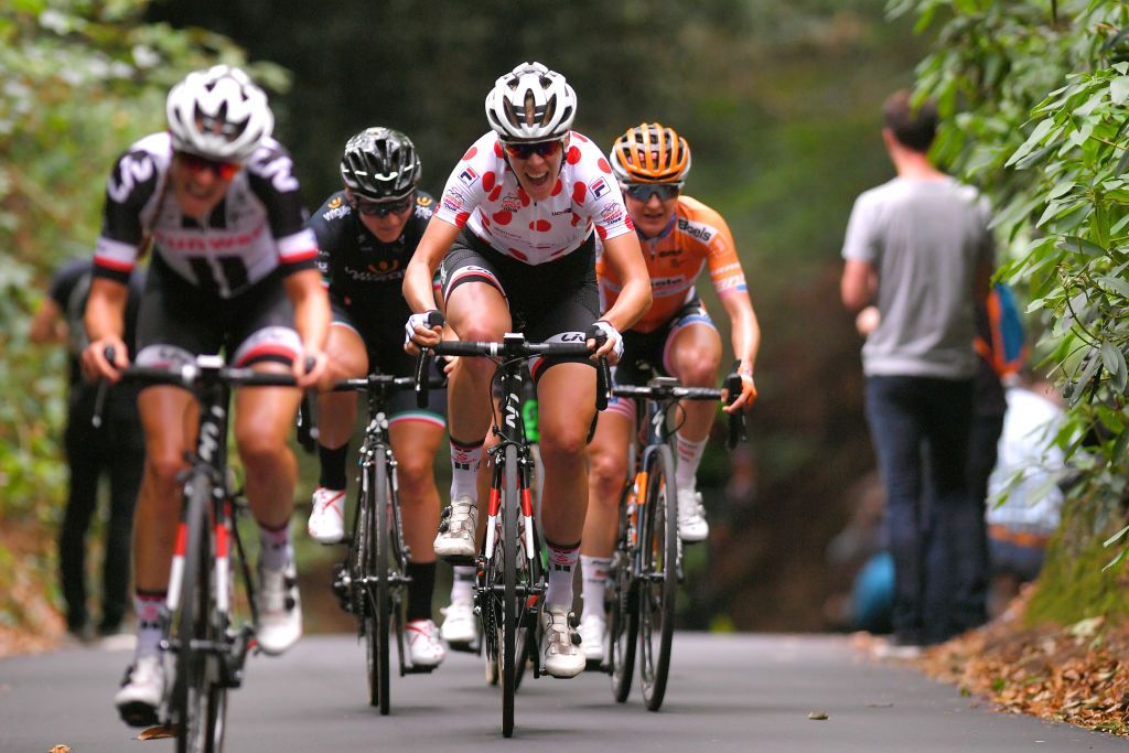 Ellen van Dijk digs in on a climb