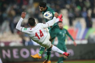 Saman Ghoddos of Iran in action during FIFA World Cup Qualifier match between Iran v Iraq at Azadi Stadium on January 27, 2022 in Tehran, Iran.