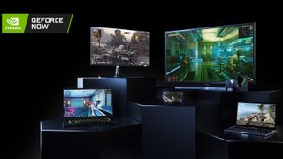 Nvidia GeForce Now running on multiple devices including a Samsung TV