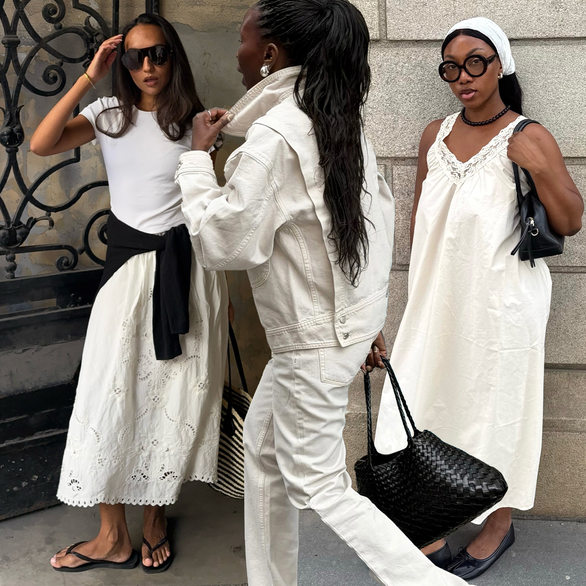 @nnennaechem, @daniellejinadu, and @ingridedvinsen wearing all-white outfits summer 2026 