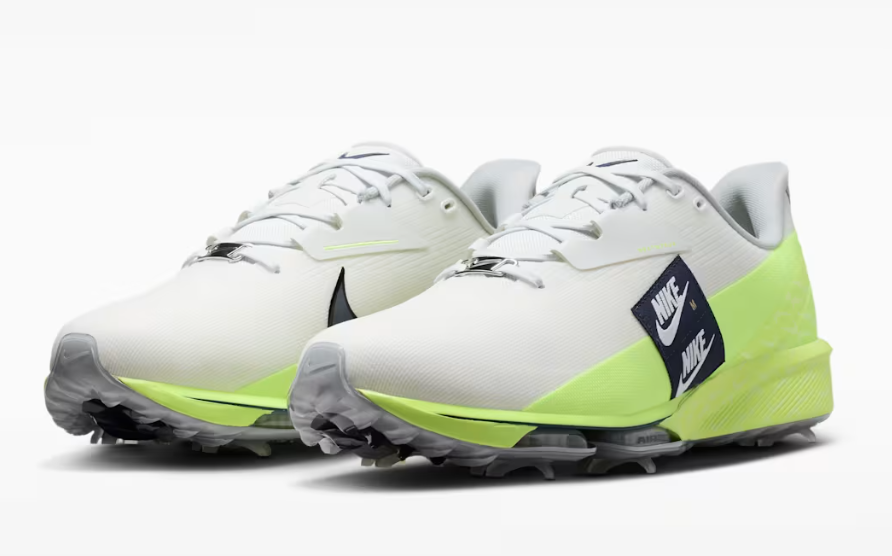 A pair of Nike Golf shoes with two Nike logos