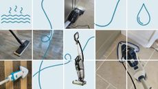 Images of the best steam cleaners from Russell Hobbs, Vax, Bissell, and Vileda being used on different floor types 
