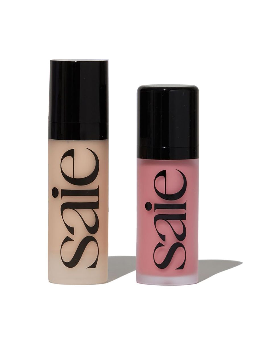 Saie, Saie Blush & Glow Gift Set - Dew Blush in Lady & Glowy Super Gel Liquid Highlighter & Makeup Primer in Warmglow - Skincare Infused Everyday Makeup Kit for a Flushed, Dewy Glow - Vegan (2 Count)