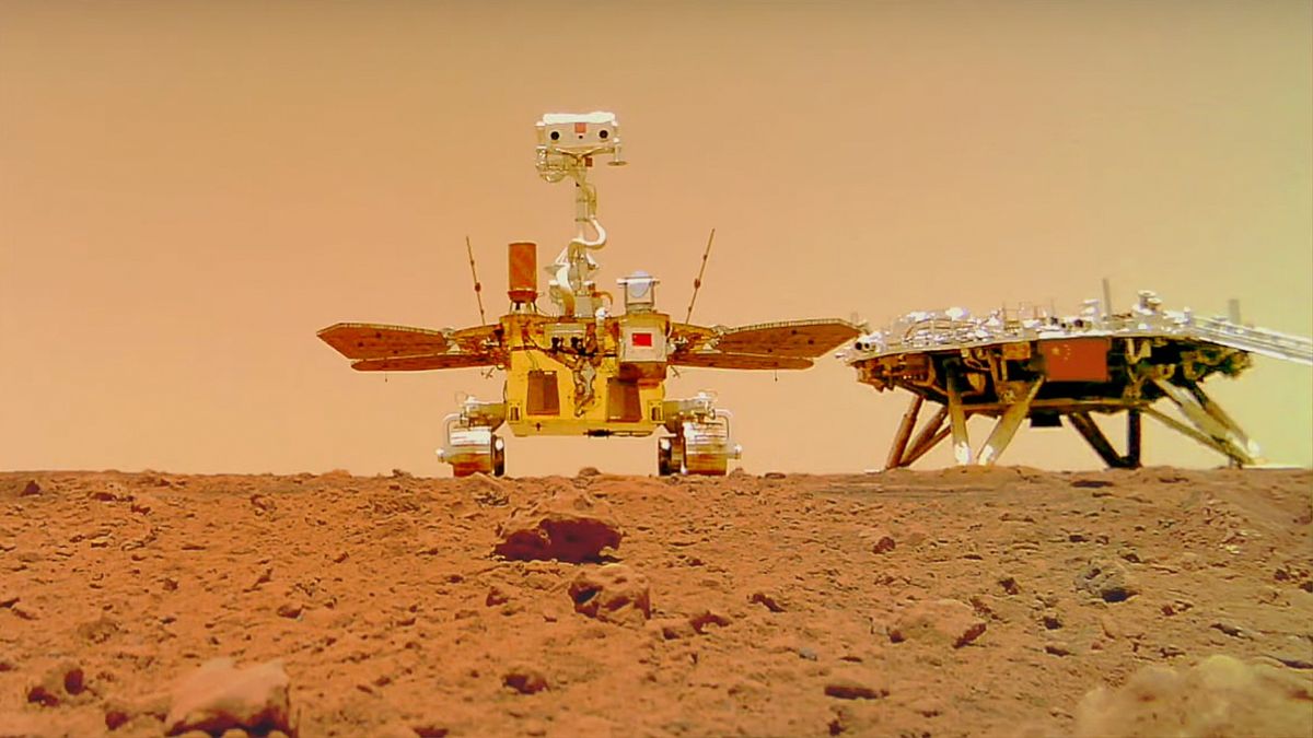 A &#039;selfie&#039; taken by China&#039;s Zhurong Mars rover during the Tianwen 1 mission.