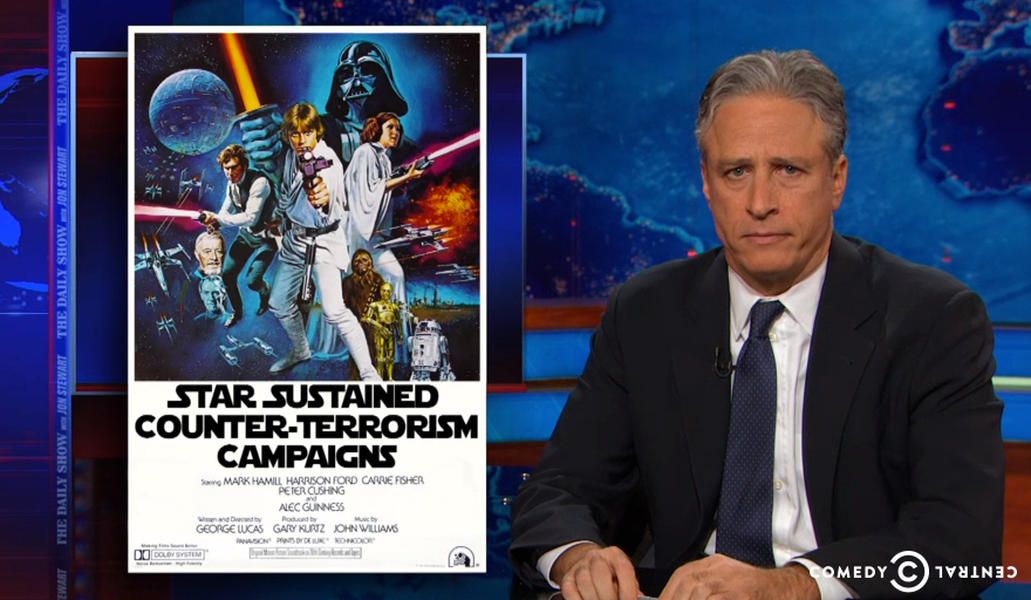 Jon Stewart explains the difference between Obama&amp;#039;s and Bush&amp;#039;s wars on terrorists