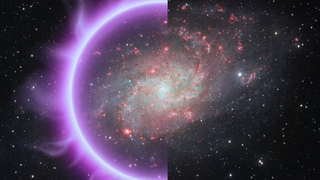 The galaxy Messier 33 according to competing models of the universe (left) with a dark matter halo (right) without a bubble of this mysterious "stuff."