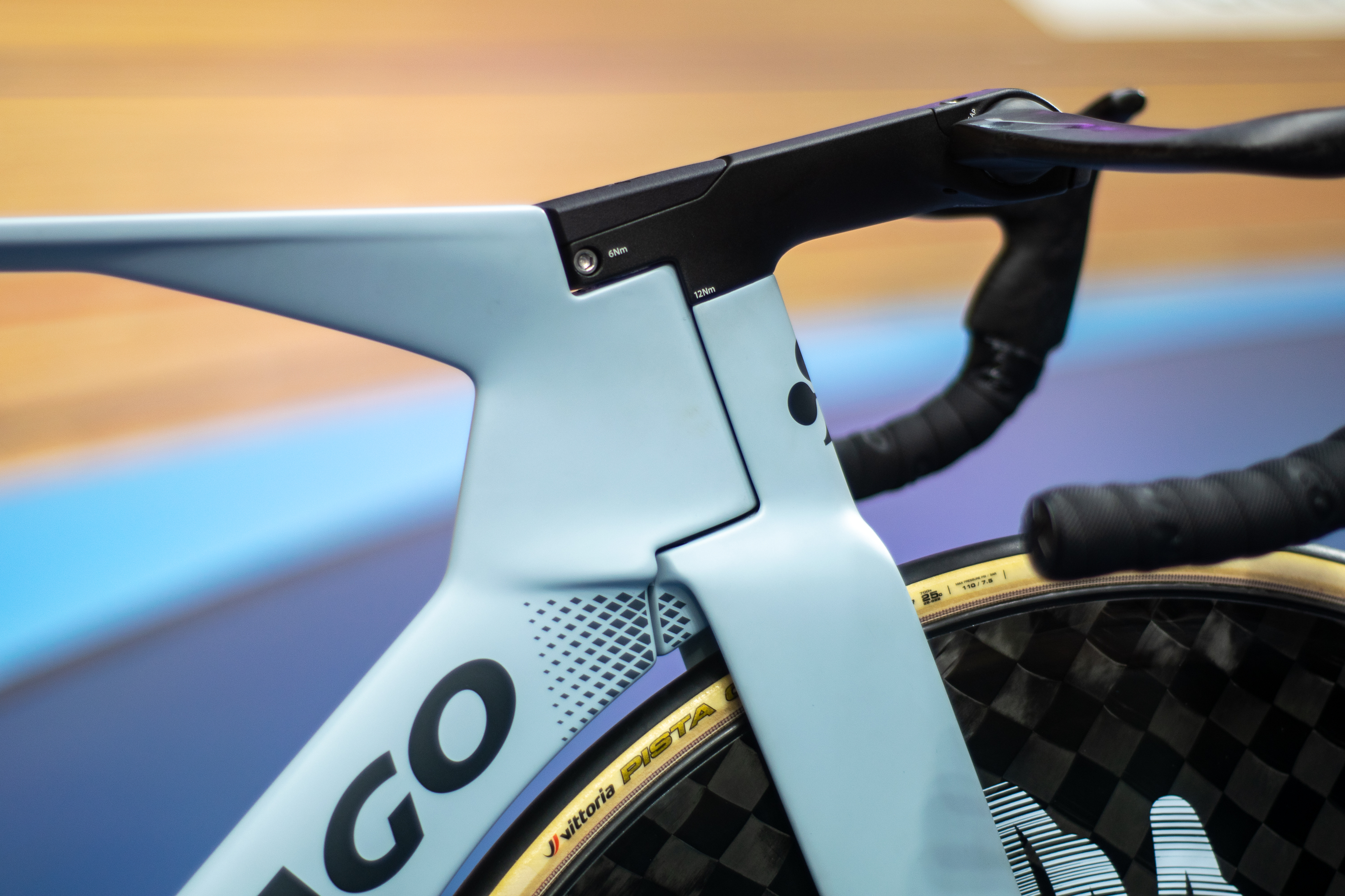 A Colnago T1RS track bike in a velodrome