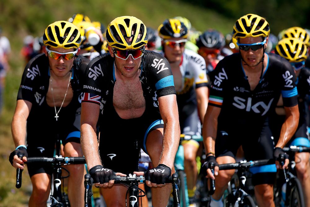 Team Sky ride the front during stage 11.