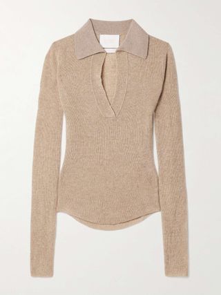 Simone Ribbed Wool and Cashmere-Blend Polo Sweater