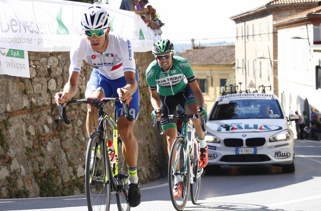 Davide Ballerini and Fabrio Ferrari on the attack at the Coppa Sabatini.