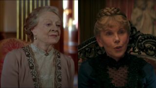Dame Maggie Smith in Downton Abbey: A New Era and Christine Baranski in The Gilded Age, pictured side by side.