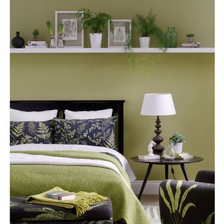 bedroom with green wall and indoor plants