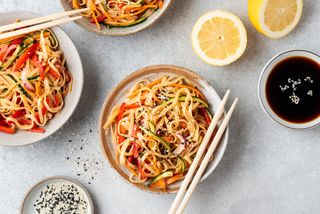 Gluten free foods: noodles with soy sauce
