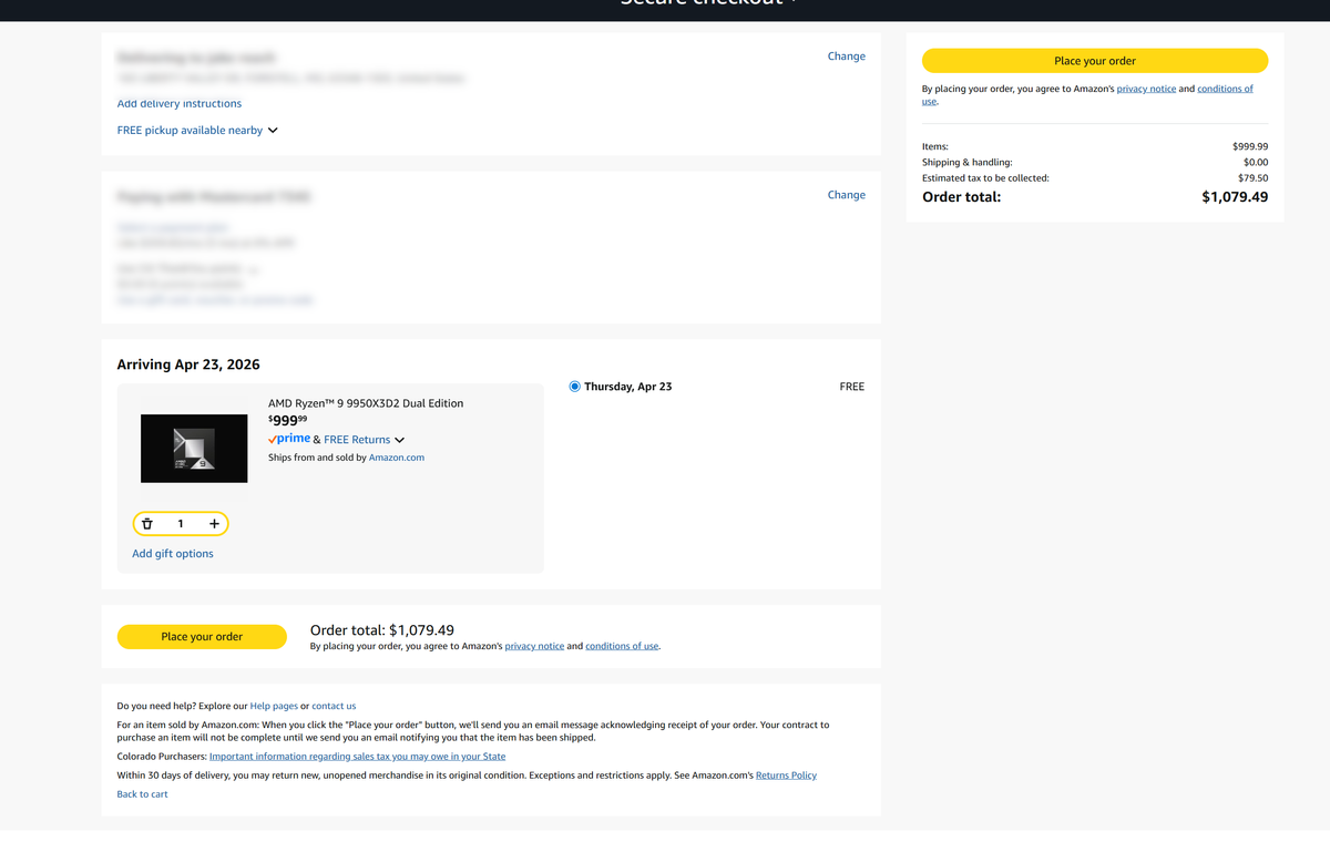 AMD Ryzen 9 9950X3D2 appears on Amazon with $1,000 pre-order price — AMD confirms recommended pricing is still set at $899 [Updated]