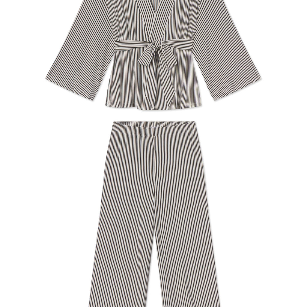 Dreammodal Kimono Pajama Set in Black Pencil Stripe &amp;mdash; Xxs