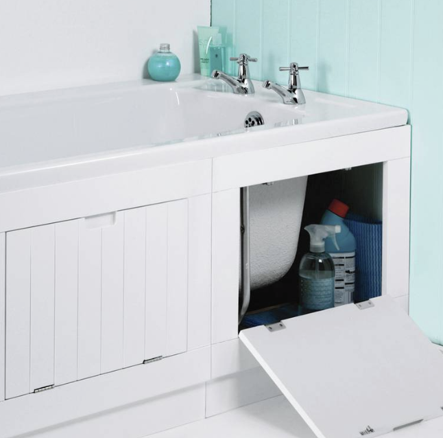 Bath storage panel in bathroom by Argos