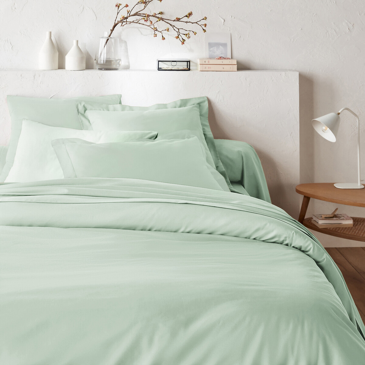 La Redoute, Scenario Plain Cotton Duvet Cover in Light Green 