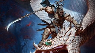 Digital art showing a warrior and a dragon