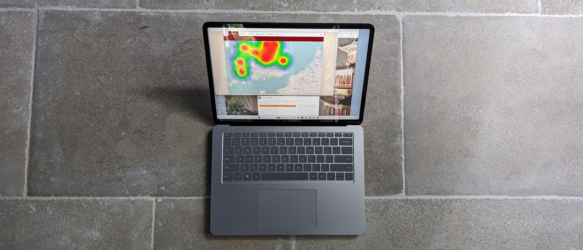 laptop on tiles