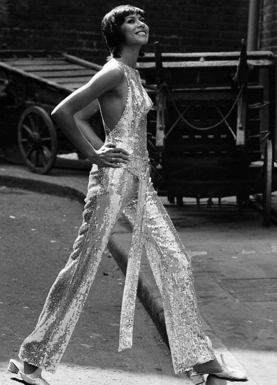 Model wearing Gina Fratini outfit, Garrick Street, London, Wednesday 6th May 1970.