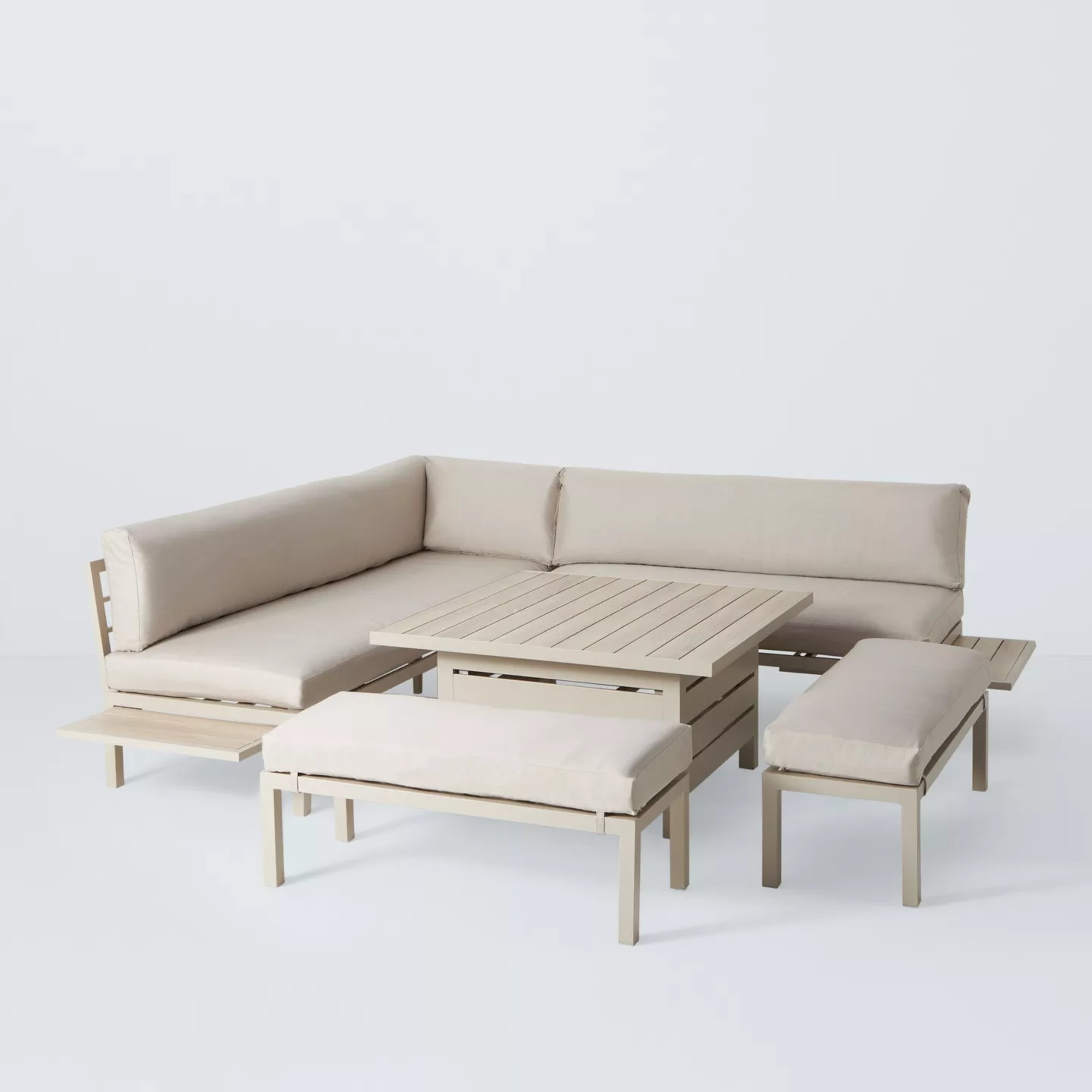 John Lewis Platform 8-Seater Corner Garden Dining Lounge Set with Height-Adjustable Table, Taupe