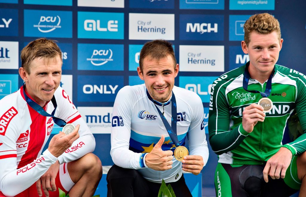 Maciej Bodnar, Victor Campenaerts and Ryan Mullen on the podium