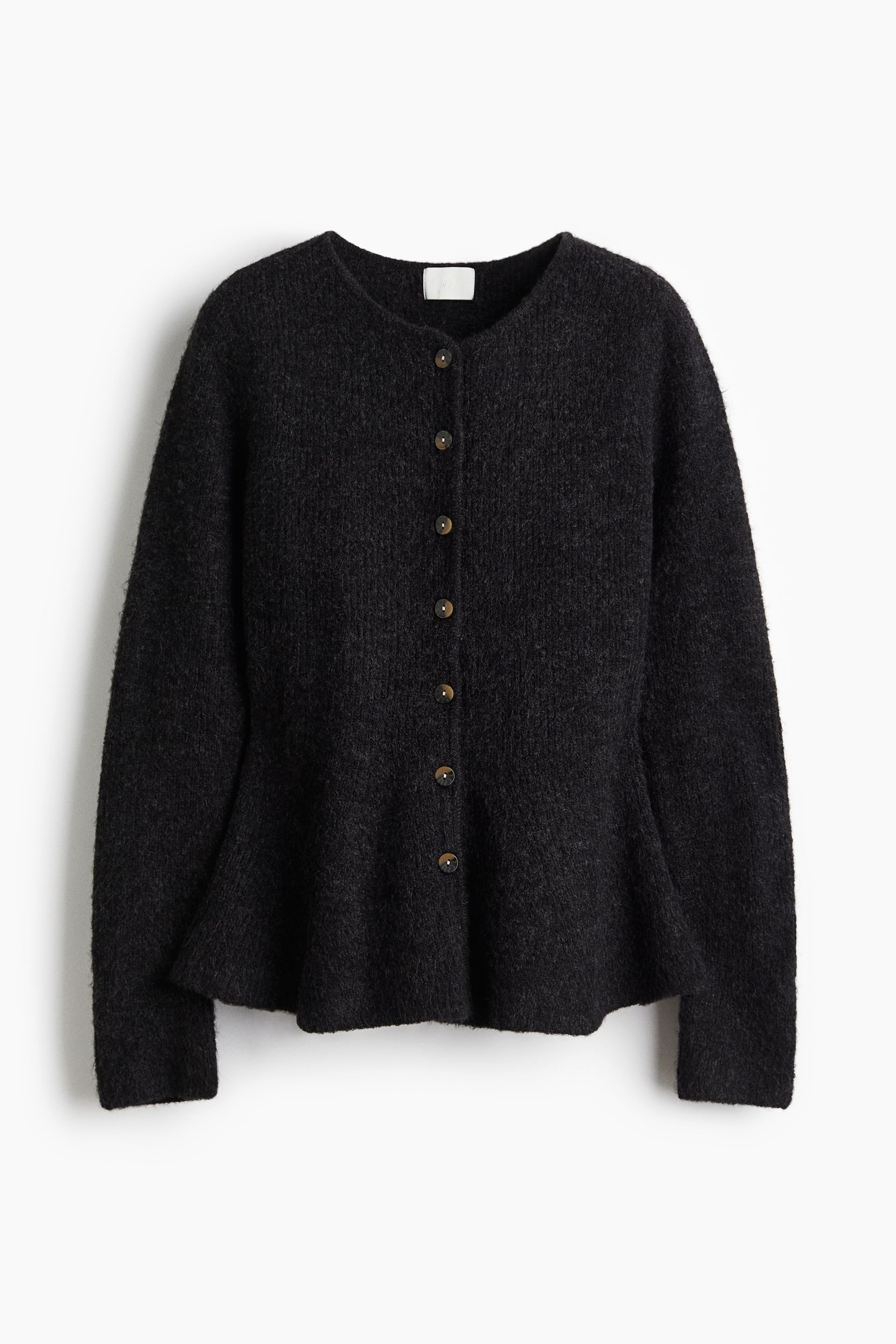 Rib-Knit Peplum Cardigan - Cream
