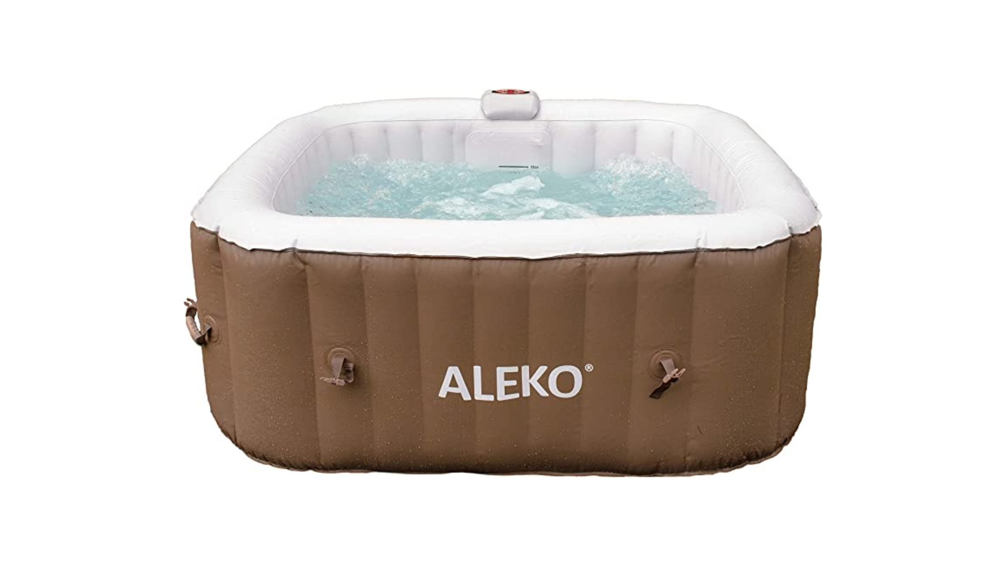 Brown Aleko 160 gallon inflatable PureSpa hot tub on white background