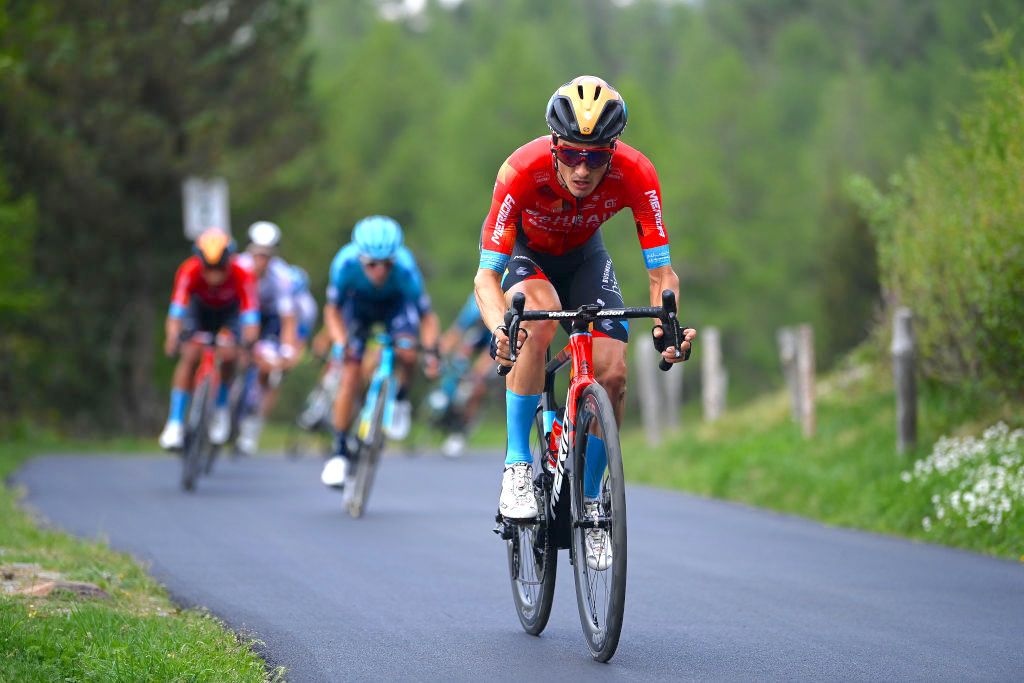 APRICA, ITALY - MAY 24: Pello Bilbao LÃ³pez De Armentia of Spain and Team Bahrain Victorious competes during the 105th Giro d&#039;Italia 2022, Stage 16 a 202km stage from SalÃ² to Aprica 1173m / #Giro / #WorldTour / on May 24, 2022 in Aprica, Italy. (Photo by Tim de Waele/Getty Images)