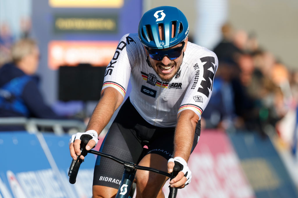 COL DU VAM NETHERLANDS SEPTEMBER 24 John Degenkolb of Germany crosses the finish line during the 29th UEC Road Cycling European Championships 2023 Elite Mens Road Race a 1998km one day race from Assen to Col du VAM UCIWT on September 24 2023 in Col du VAM Netherlands Photo by Bas CzerwinskiGetty Images
